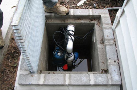 Sump pump installed in a drainage basin